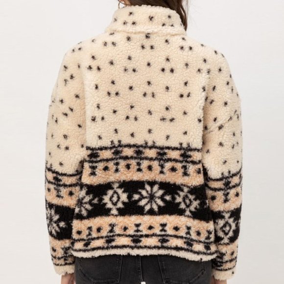 NEW Cream Aztec Sherpa Half Zip Pullover Sweater - Picture 9 of 10